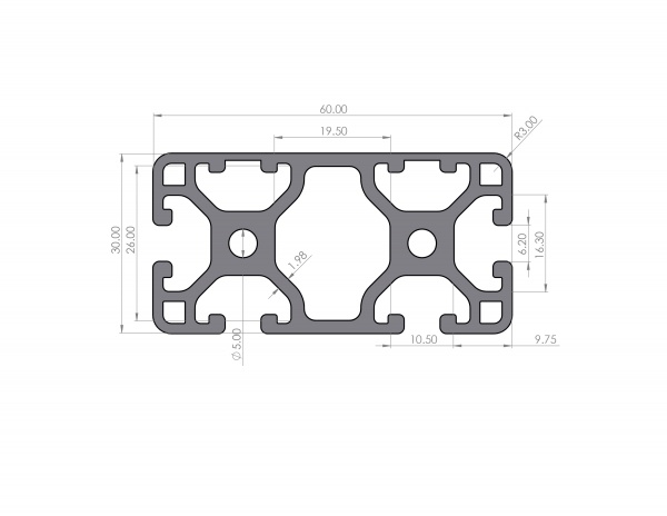 Aluminum profile 30x60 Groove 6 I-type Lightweight 2N